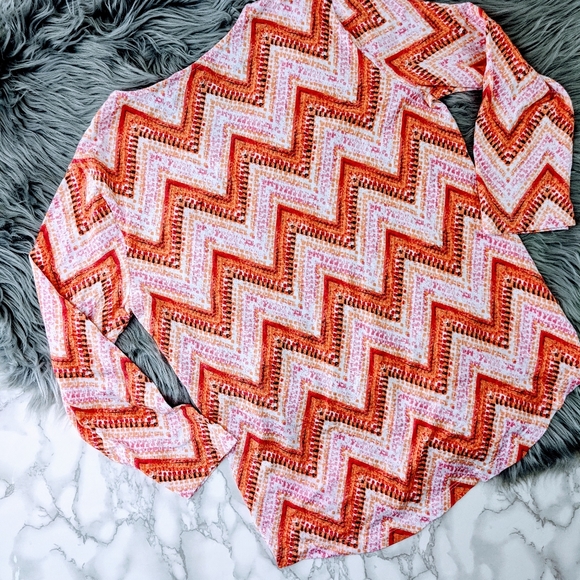 Chico's Chevron Pattern Orange 3/4 Sleeve Top Sz 0 - Picture 5 of 5